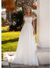 Short Sleeves Beaded Ivory Lace Tulle Romantic Wedding Dress